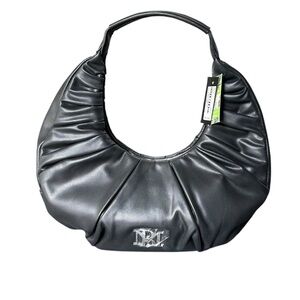 Badgley Mischka NWT Black Vegan Leather Pleats Moon Hobo Bag